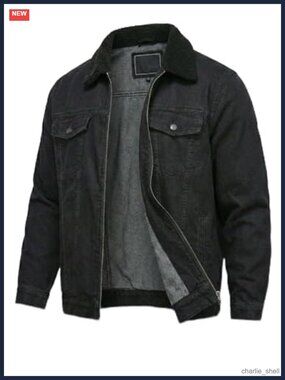 Men's Denim Trucker Jacket with Sherpa Collar Lightweight Windbreaker Plus Size